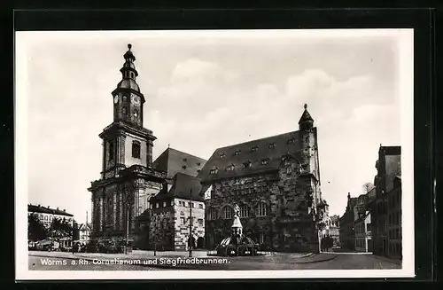 AK Worms /Rh., Cornelianum und Siegfriedbrunnen