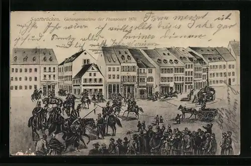 Künstler-AK Saarbrücken, Gefangennahme der Franzosen 1870