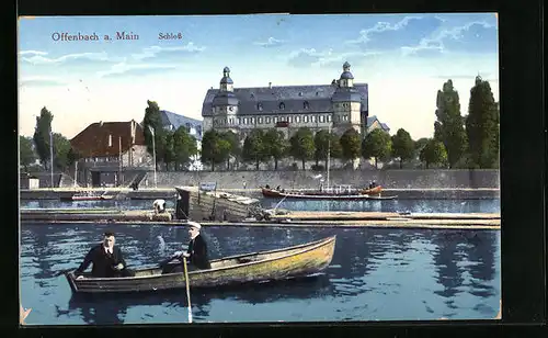 AK Offenbach /Main, Schloss vom Wasser aus, mit Booten
