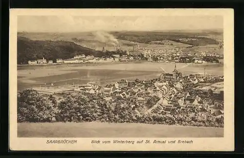 AK Saarbrücken, Blick vom Winterberg auf St. Arnual und Brebach