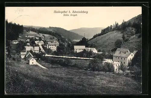 AK Niederpöbel bei Schmiedeberg /Erzgeb., Ortsansicht mit Hügeln