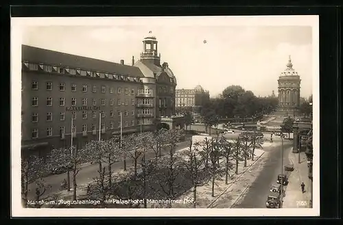 AK Mannheim, Ausgustanlage mit Palasthotel Mannheimer Hof