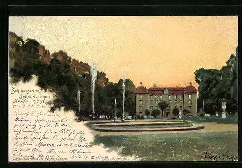 AK Schwetzingen, Brunnenfontäne im Schlossgarten