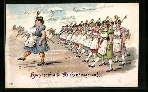 Lithographie Dienstmädchen dienen im Küchendragoner-Regiment