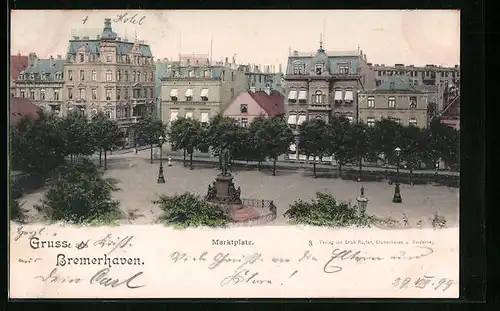 AK Bremerhaven, Blick auf den Marktplatz mit Denkmal