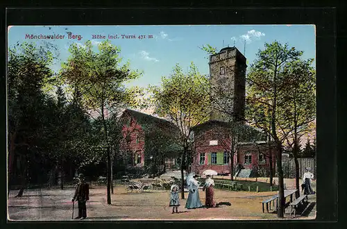 AK Wilthen, Turm und Sitzbänke auf dem Mönchswalder Berg