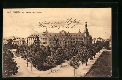 AK Freiburg, Strassenpartie am Neuen Gymnasium