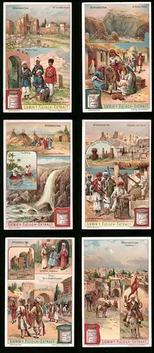 6 Sammelbilder Liebig, Serie Nr. 917: Afghanistan, Kandahar, Kabul, Soldaten
