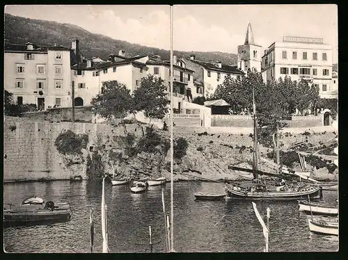 Klapp-AK Lovrana, Hotel-Pension Königsvilla mit Restaurant am Hafen