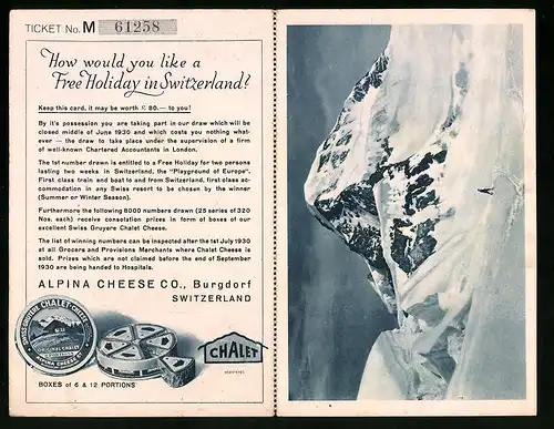 Klapp-AK Burgdorf, Reklame für Alpina Chalet-Käse, Vergünstigung für die Miete eines Chalets