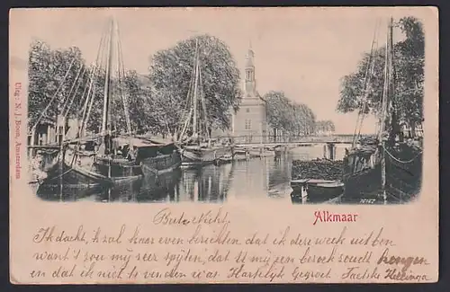 Relief-AK Alkmaar, Boote im Hafen