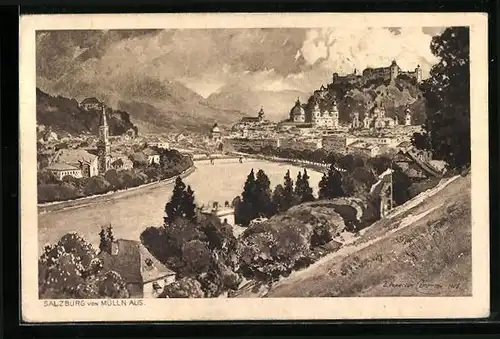 Künstler-AK Edward Harrison Compton: Salzburg, Totalansicht von Mülln aus