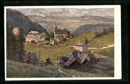 Künstler-AK Karl Ludwig Prinz: Puchenstuben, Ortsansicht aus der Ferne