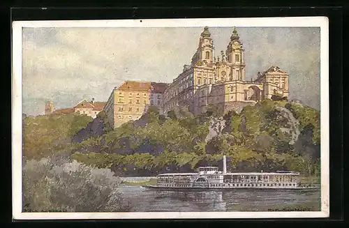 Künstler-AK Rudolf Schmidt: Melk, Salondampfer auf der Donau
