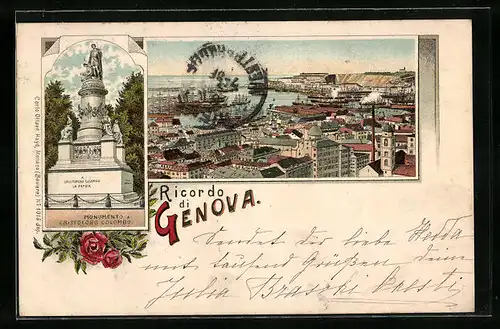 Lithographie Genova, Monumento a Cristoforo Colombo, Panorama