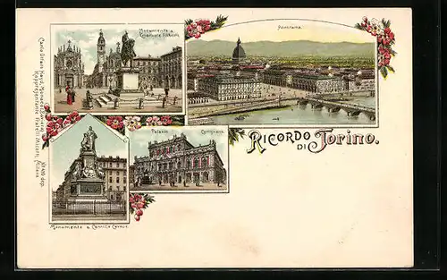 Lithographie Torino, Monumento a Emanuele Filiberto, Palazzo Carignano