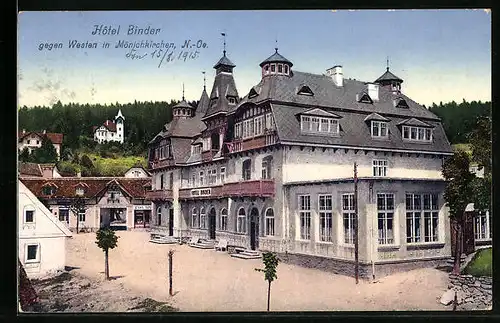 AK Mönichkirchen, Hotel Binder gegen Westen aus der Vogelschau