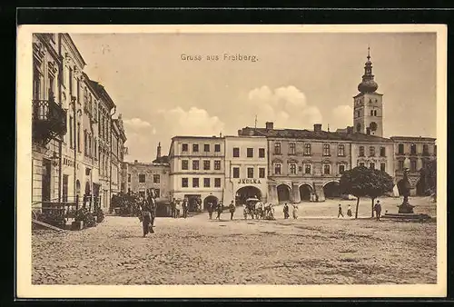 AK Freiberg, Marktplatz mit Brunnen