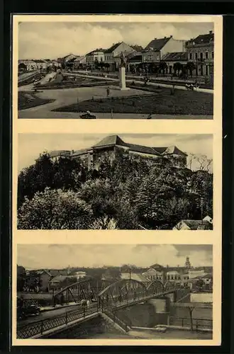 AK Uzhorod, Denkmal am Marktplatz, Schloss, Brücke