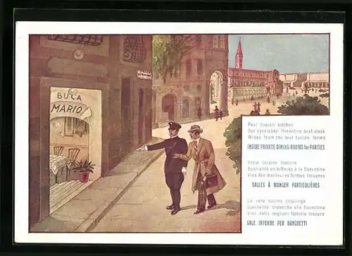 Künstler-AK Firenze, Ristorante già Buca Mario, Piazza Ottaviani