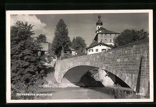 AK Tschagguns, Brücke über Fluss im Montafon