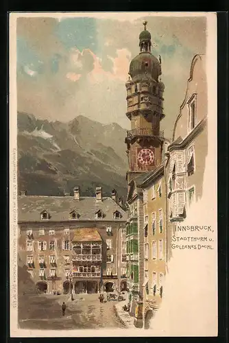 Künstler-AK Innsbruck, Stadtthurm und Goldenes Dachl