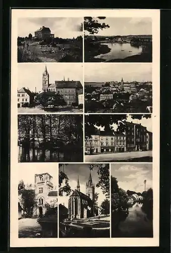 AK Tachov, Kirchen, Ortsansicht, Strassenpartie