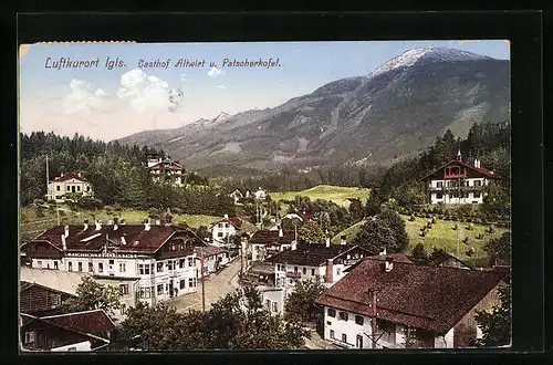 AK Igls, Ortsansicht mit Gasthof Altwirt und Patscherkofel