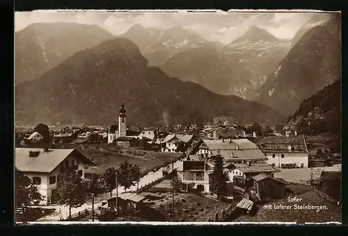 AK Lofer, Ortsansicht mit Steinbergen