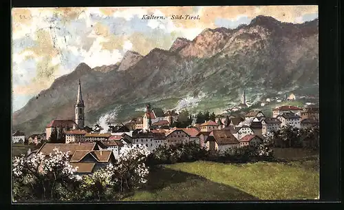 AK Kaltern /Südtirol, Ortsansicht mit Kirche