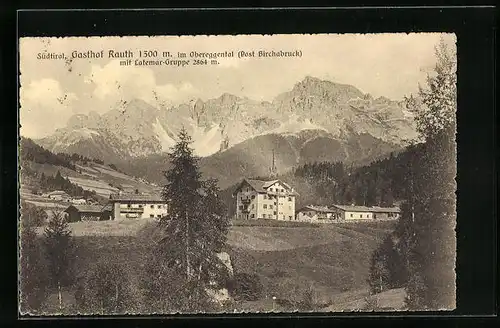 AK Obereggental /Post Birchabruck, Gasthof Rauth mit Latemar-Gruppe