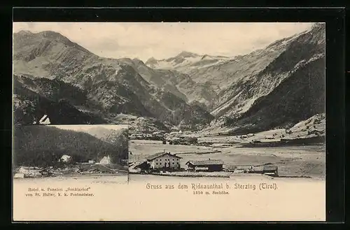 AK Sterzing, Hotel u. Pension Sonklarhof, Panorama im Ridnaunthal