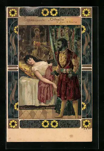 Künstler-AK Shakespeare`s Othello, V. Akt, II. Szene, am Bett der jungen Frau