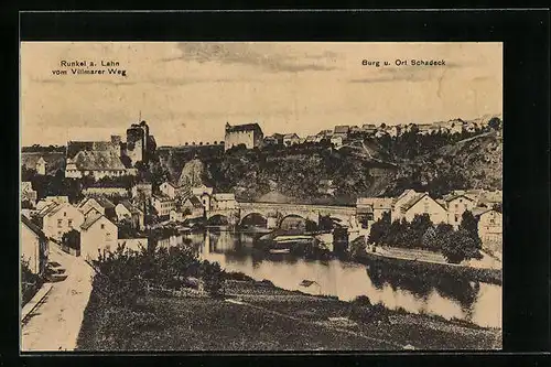 AK Runkel a. Lahn, Blick auf Burg und Ort Schadeck