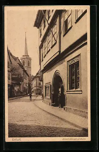 AK Erfurt, der Kirchturm von der Allerheiligenstrasse gesehen