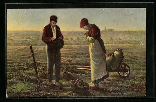 Künstler-AK Stengel & Co. Nr. 29901: Das Abendläuten, Bauern auf dem Feld