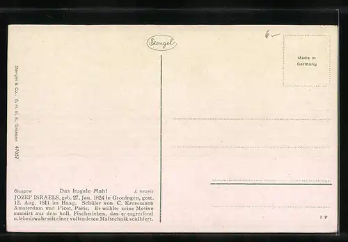 Künstler-AK Stengel & Co. Nr. 47037: Das frugale Mahl