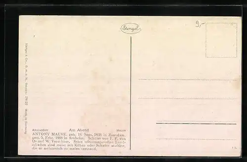 Künstler-AK Stengel & Co. Nr. 29122: Am Abend, Schafhirte auf dem Feldweg