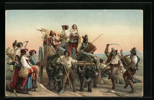 Künstler-AK Stengel & Co. Nr. 29906: Ankunft der Schnitter in den pontinischen Sümpfen