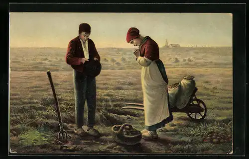 Künstler-AK Stengel & Co. Nr. 29901: L`Angelus, Gebet auf dem Feld
