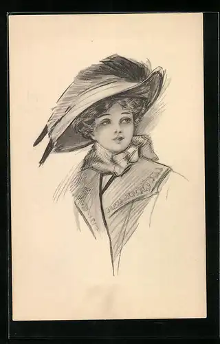 Künstler-AK Dame im Mantel mit Hut