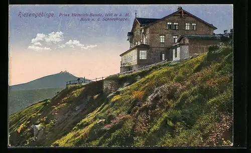 AK Prinz Heinrich-Baude im Riesengebirge, Blick nach der Schneekoppe