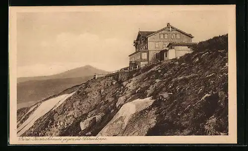 AK Prinz Heinrich-Baude im Riesengebirge, Panoramablick gegen die Schneekoppe