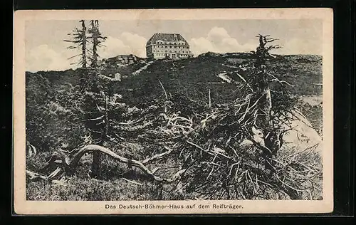 AK Reifträgerbaude im Riesengebirge, Landschaftspanorama mit dem Deutsch-Böhmer-Haus