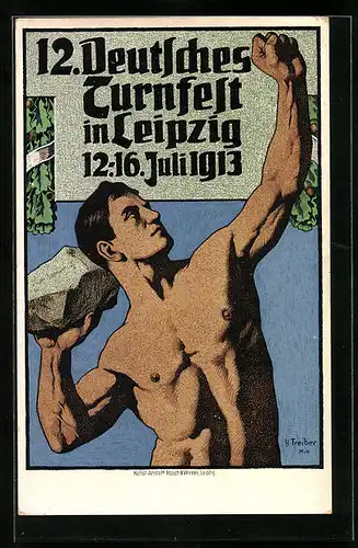 Künstler-AK Leipzig, 12. Deutsches Turnfest 1913, Nr. 4: Der Steinstösser