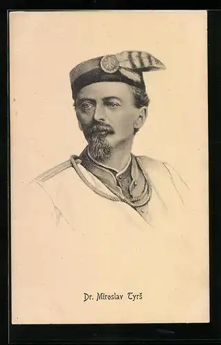 AK Dr. Miroslav Tyrs, Portrait mit Hut und Feder, Sokol