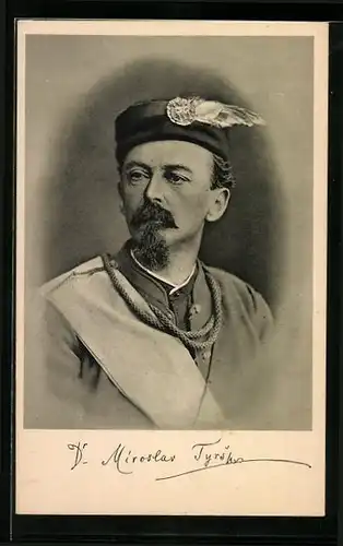 AK D. Miroslav Tyrs, Portrait mit Hut und Feder, Sokol
