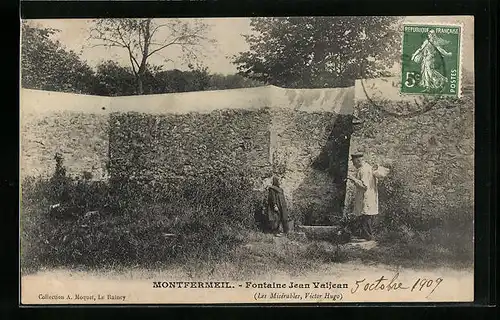 AK Montfermeil, Fontaine Jean Valjean, Menschen am Brunnen