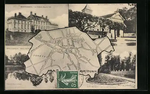 AK Montfermeil, Le Chateau, Place de l`Eglise, Carte