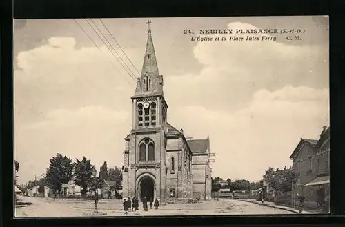 AK Neuilly-Plaisance, L`Eglise et la Place Jules Ferry